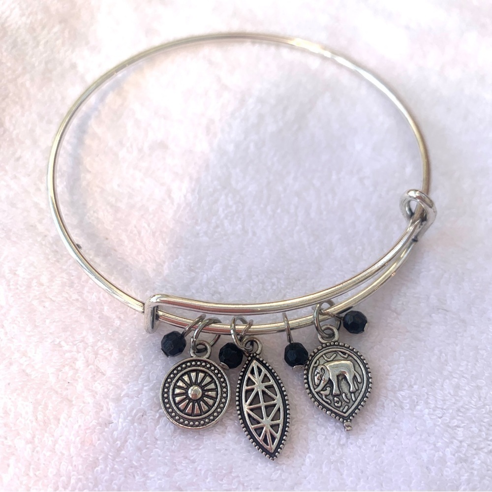 Boho Silver Elephant Charm Bracelet -Silver Finish, Expands 2”- 3.5”